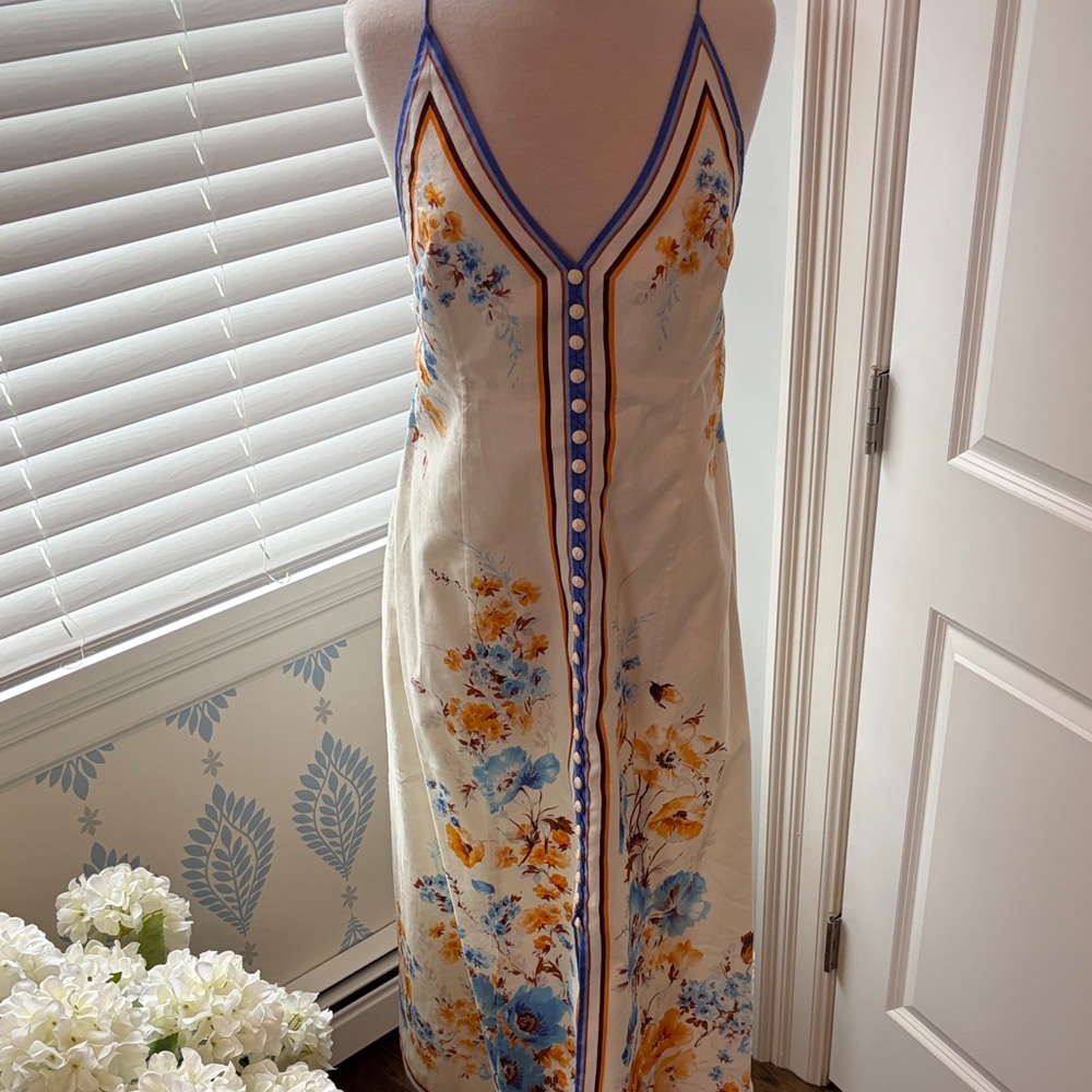 Zimmermann Floral Maxi Dress - white Blue and Orange size 4 beautiful tie back